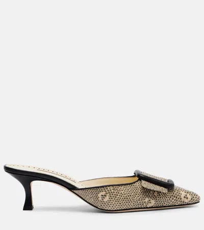 Manolo Blahnik Maysale 50 Snake-effect Leather Mules In White
