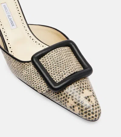 Manolo Blahnik Maysale 50 Snake-effect Leather Mules In White