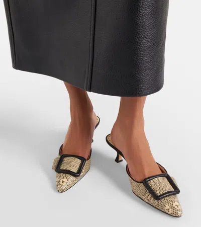 Manolo Blahnik Maysale 50 Snake-effect Leather Mules In White