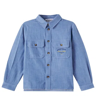 Bonpoint Eddy Logo Cotton Shirt In Blue