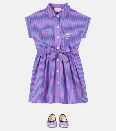 Bonpoint Gisele Striped Embroidered Dress In Purple