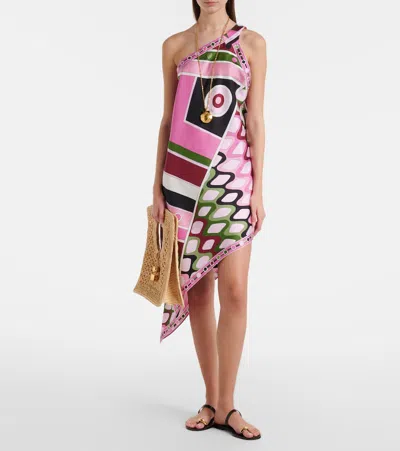 Pucci Printed Asymmetric Silk Satin Minidress In Multi