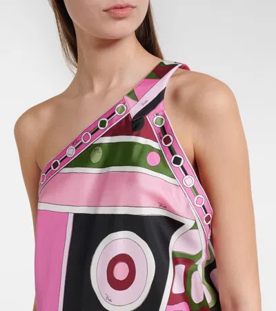 Pucci Printed Asymmetric Silk Satin Minidress In Multi