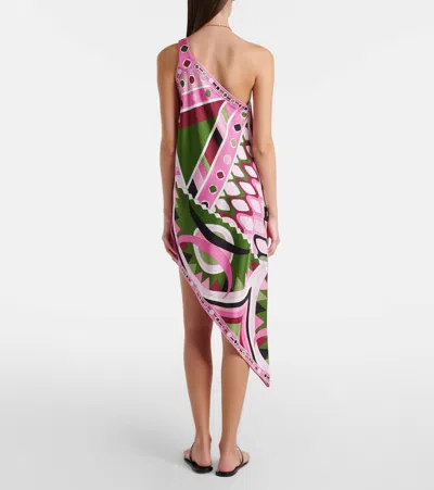 Pucci Printed Asymmetric Silk Satin Minidress In Multi