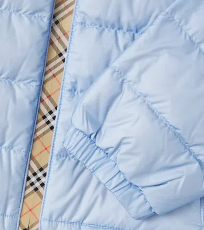 Burberry Check Down Jacket In Blue
