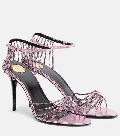 Saint Laurent Babylone 90 Leather-trimmed Sandals In Pink