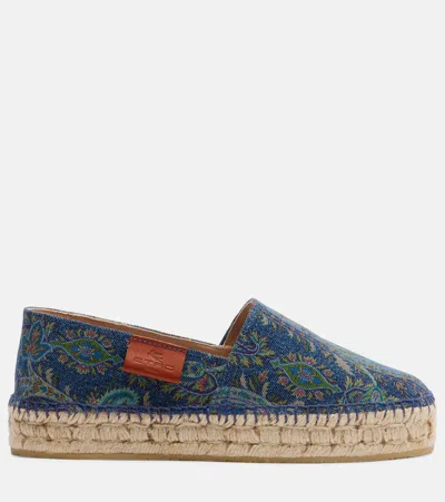 Etro Printed Canvas Espadrilles In Blue