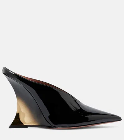Paris Texas Nina 105 Patent Leather Wedge Mules In Black