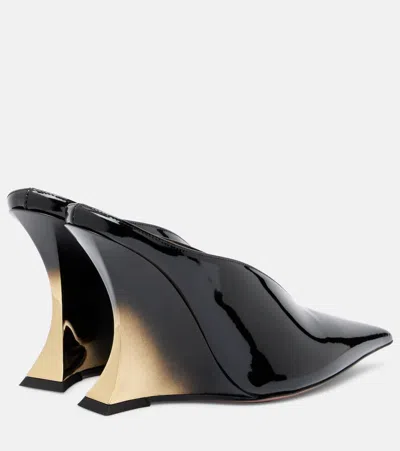 Paris Texas Nina 105 Patent Leather Wedge Mules In Black