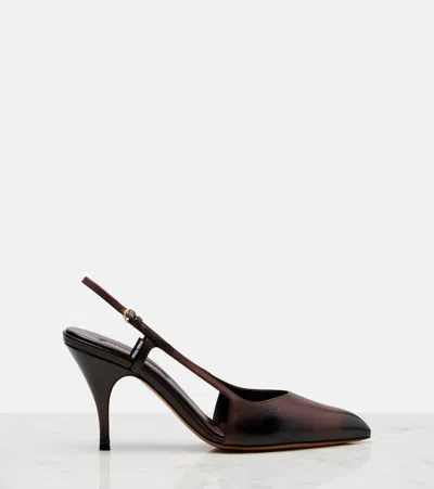 Miu Miu Leather Slingback Pumps In Brown