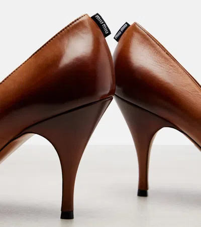 Miu Miu 85 Leather Pumps In Brown
