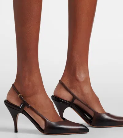 Miu Miu Leather Slingback Pumps In Brown