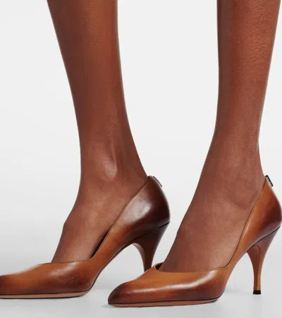 Miu Miu 85 Leather Pumps In Brown