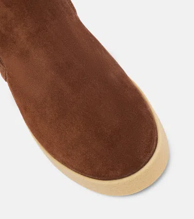 Miu Miu Logo Shearling-lined Suede Ankle Boots In Brown