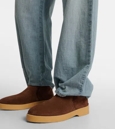 Miu Miu Logo Shearling-lined Suede Ankle Boots In Brown