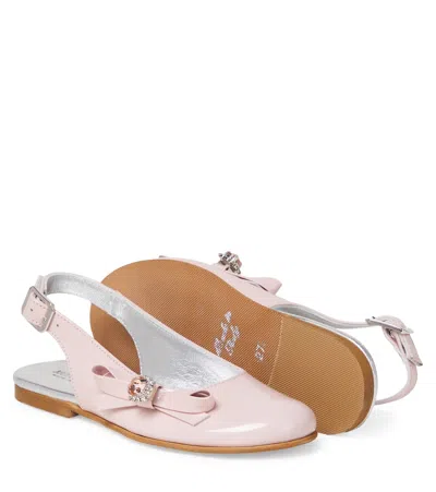 Monnalisa Embellished Leather Slingback Ballet Flats In Neutral