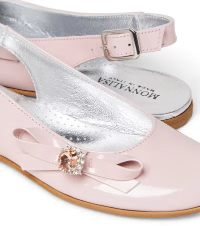 Monnalisa Embellished Leather Slingback Ballet Flats In Neutral