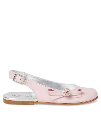 Monnalisa Embellished Leather Slingback Ballet Flats In Neutral
