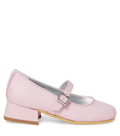Monnalisa Dorothy Leather Mary Jane Flats In Pink