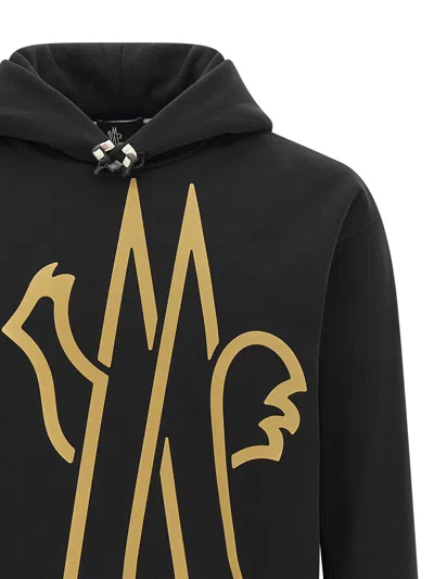 Moncler Graphic Print Hooded Knitwear Drawstring In Black