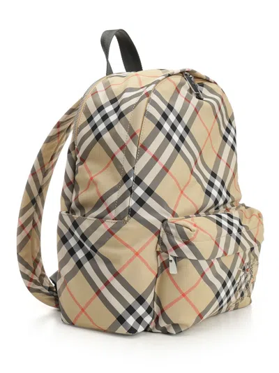 Burberry Check Pattern Backpack With Front Pocket In Multi