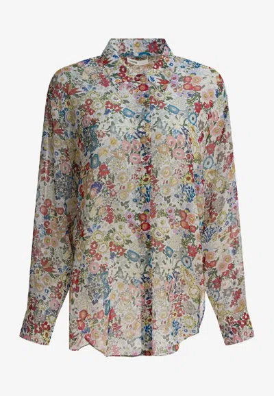 Khaite Goya Floral Silk Chiffon Button-down Top In Multi