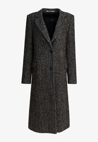 Tagliatore Single-breasted Herringbone Coat In Black