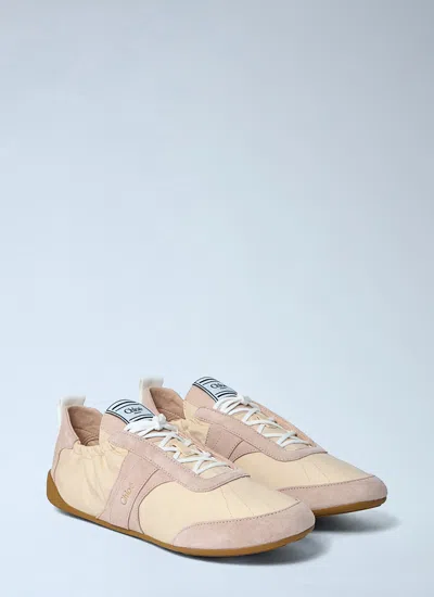 Chloé Kick Beige Sneaker With Side Lettering Logo And Elasticated Details In Fabric Woman In Pink