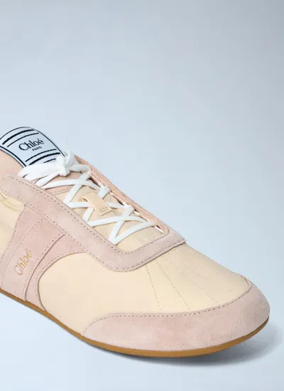 Chloé Kick Beige Sneaker With Side Lettering Logo And Elasticated Details In Fabric Woman In Pink