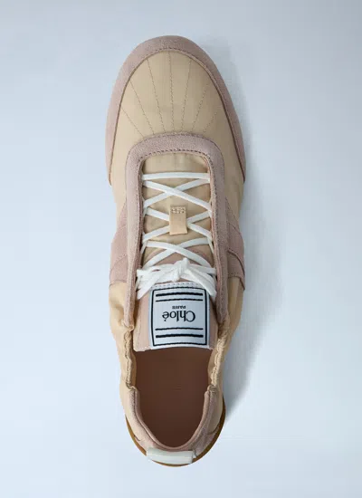 Chloé Kick Beige Sneaker With Side Lettering Logo And Elasticated Details In Fabric Woman In Pink