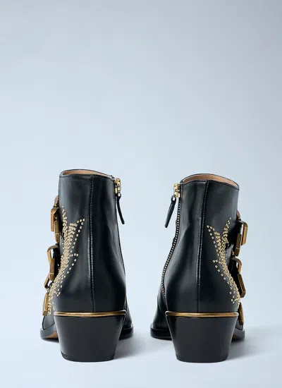 Chloé Black Calf Leather Bos Taurus Lace-up Boots In Animal Print