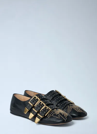 Chloé Susanna Buckle-details Studded Flat Pumps In Black