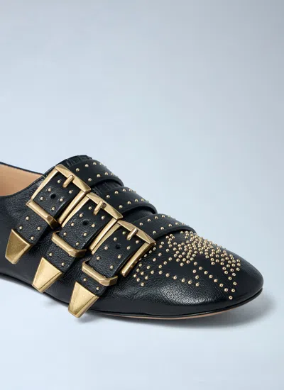 Chloé Susanna Buckle-details Studded Flat Pumps In Black