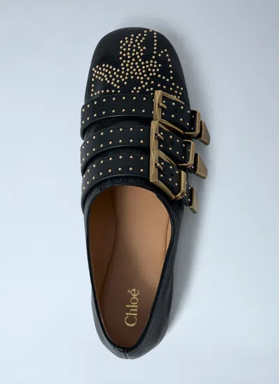 Chloé Susanna Buckle-details Studded Flat Pumps In Black