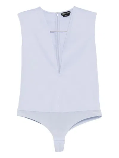 Tom Ford Double Face V-neck Bodysuit In Blue