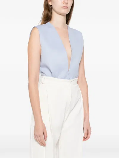 Tom Ford Double Face V-neck Bodysuit In Blue