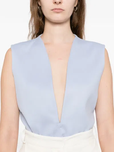 Tom Ford Double Face V-neck Bodysuit In Blue