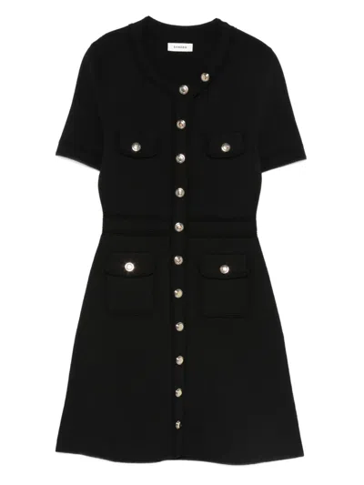 Sandro Womens Black Short-sleeved Button-up Knitted Mini Dress