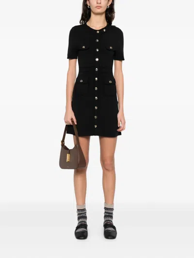 Sandro Womens Black Short-sleeved Button-up Knitted Mini Dress
