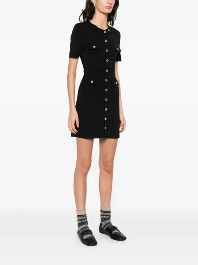 Sandro Womens Black Short-sleeved Button-up Knitted Mini Dress