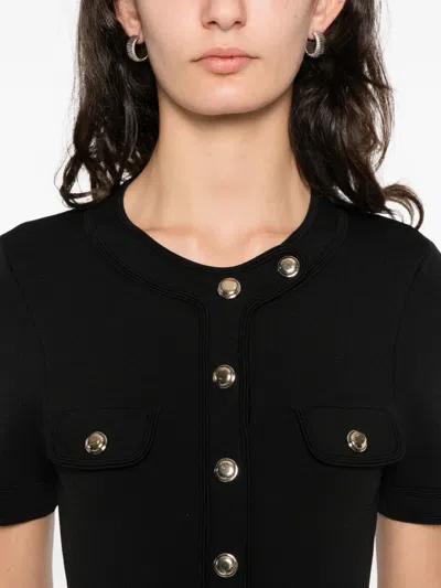 Sandro Womens Black Short-sleeved Button-up Knitted Mini Dress