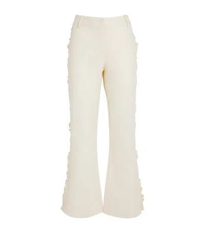 Zimmermann Linen Embroidered Awaken Flared Trousers In White