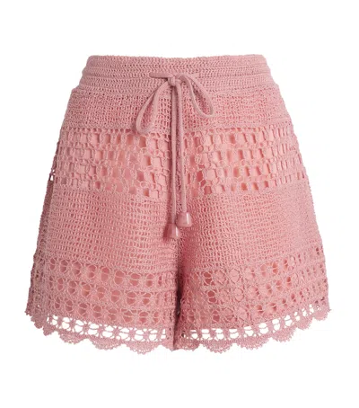 Zimmermann Cotton Crochet Wanderlust Shorts In Pink