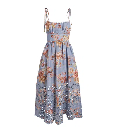 Zimmermann Linen Awaken Picnic Midi Dress In Blue