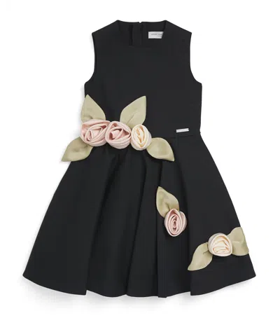 Jessie And James Satin Floral-appliqué Midsommer Dress In Black
