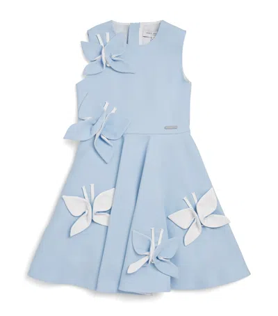 Jessie And James Satin Floral Appliqué Butterfly Dress In Blue