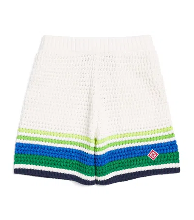 Casablanca Cotton Crochet Stripe Shorts In Multi