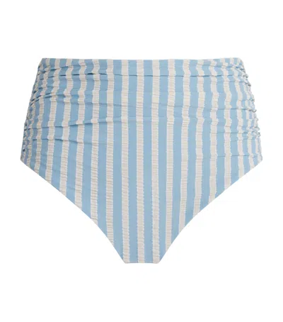 Simkhai Womens Hydrangea Blue Stripe Teya High Waist Ruched Bikini Bottoms In Blue