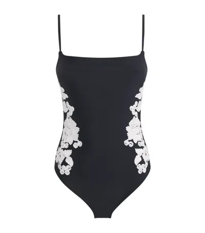 Simkhai Embroidered Juniper Swimsuit In Black