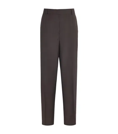 Totême Wool Pleated Trousers In Brown